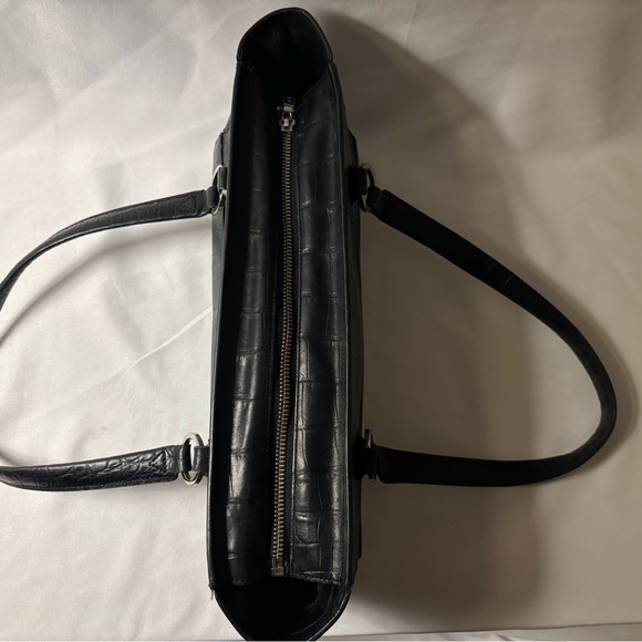Monsac Leather Black Crocodile-Embossed Women's Tote - Picture 13 of 16